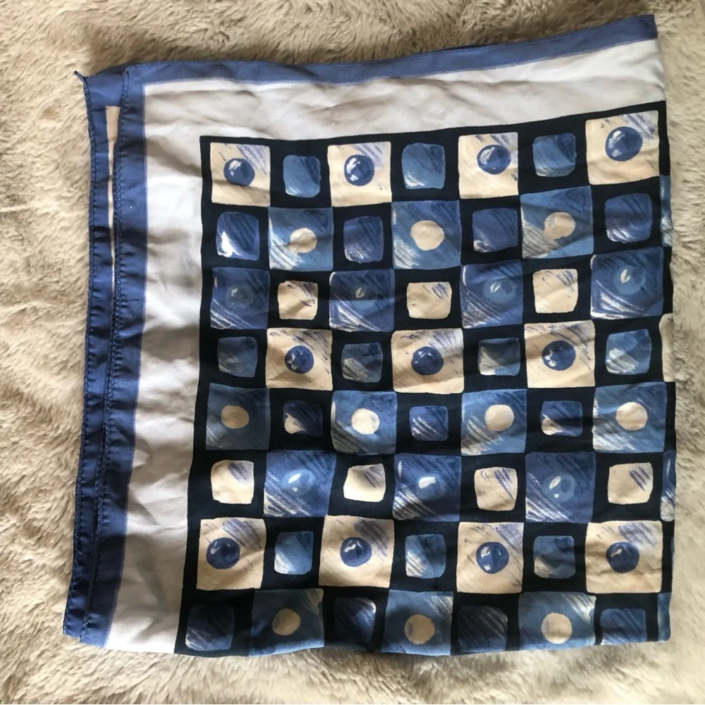 Blue and White silk small square scarf